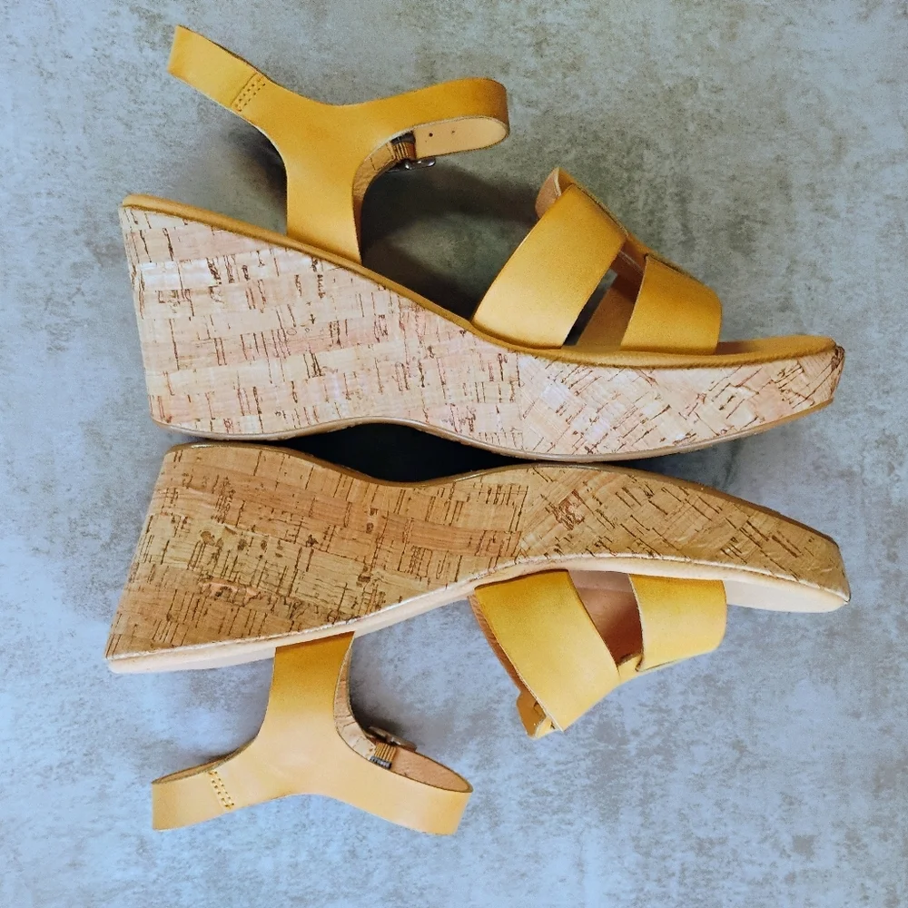 Korks by‎ Kork-Ease Brie Wedge Sandals Neutral Beige Leather Confort Size 9